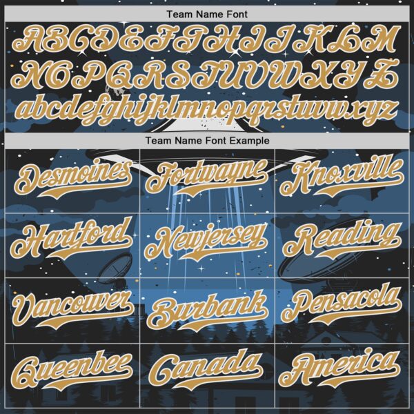 Custom Blue Old Gold Black-White Alien UFO Galaxy Authentic Baseball Jersey