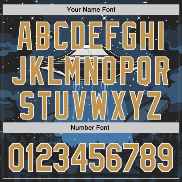 Custom Blue Old Gold Black-White Alien UFO Galaxy Authentic Baseball Jersey