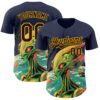Custom Navy Brown-Gold Alien UFO Psychedelic Galaxy Authentic Baseball Jersey