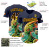 Custom Navy Brown-Gold Alien UFO Psychedelic Galaxy Authentic Baseball Jersey