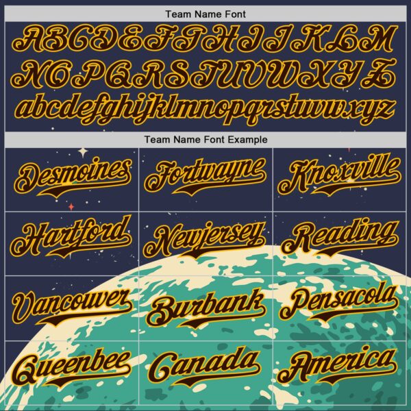 Custom Navy Brown-Gold Alien UFO Psychedelic Galaxy Authentic Baseball Jersey