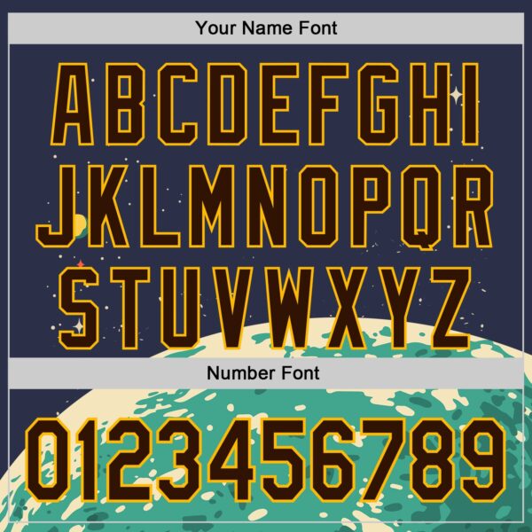 Custom Navy Brown-Gold Alien UFO Psychedelic Galaxy Authentic Baseball Jersey