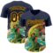 Custom Navy Brown-Gold Alien UFO Psychedelic Galaxy Authentic Baseball Jersey