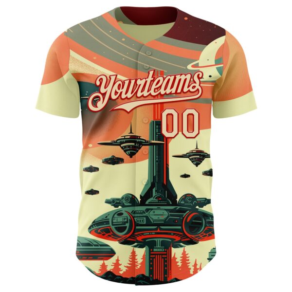 Custom Orange Cream-Red Alien Spaceship Fleet UFO Galaxy Authentic Baseball Jersey