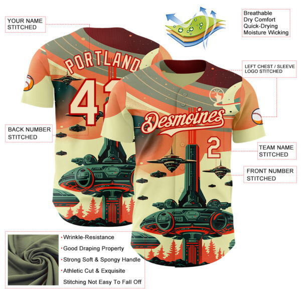 Custom Orange Cream-Red Alien Spaceship Fleet UFO Galaxy Authentic Baseball Jersey