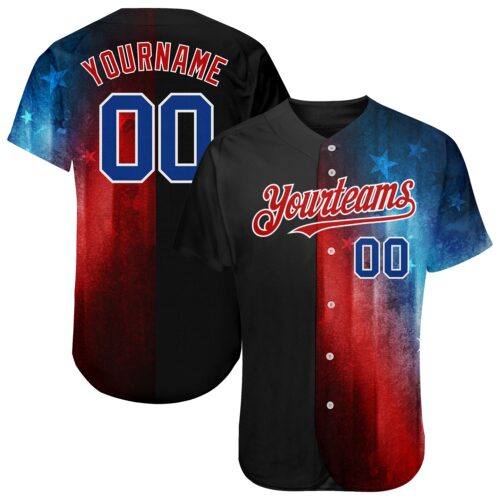 3DPattern1379 Custom Black Royal-Red 3D American Flag Fashion Authentic Baseball Jersey