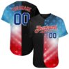 Custom Black Royal-Red 3D American Flag Fashion Authentic Baseball Jersey