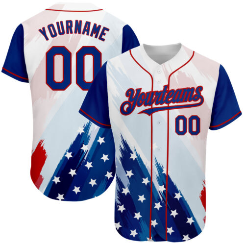 3DPattern1383 Custom White Royal-Red 3D American Flag Fashion Authentic Baseball Jersey