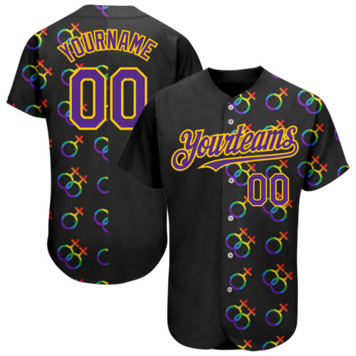 3DPattern1400 Custom Rainbow For Pride Month Love Is Love LGBT 3D Authentic Baseball Jersey