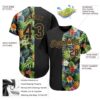 Custom Black Old Gold 3D Pattern Design Hawaii Tropical Pineapples, Palm Leaves And Flowers Authentic Baseball Jersey