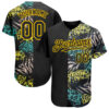 Custom Black Yellow 3D Pattern Design Hawaii Tropical Palm Leaves With Animal Print Authentic Baseball Jersey