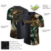 Custom Black Old Gold 3D Pattern Design Golden And Green Tropical Leaves In The Style Of Jungle And Hawaii Performance T-Shirt