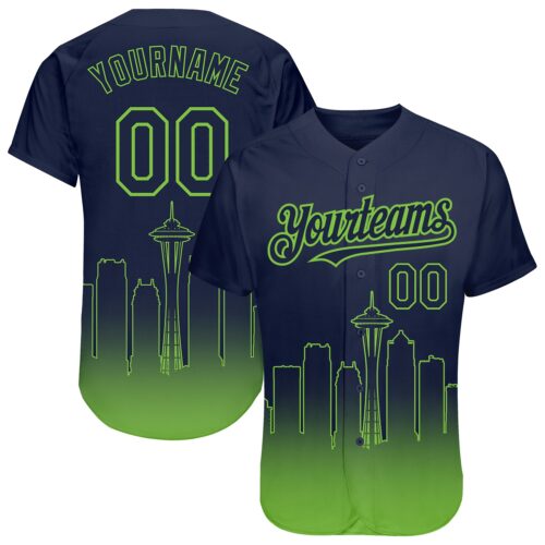3DPattern1456 Custom Navy Neon Green 3D Seattle City Edition Fade Fashion Authentic Baseball Jersey