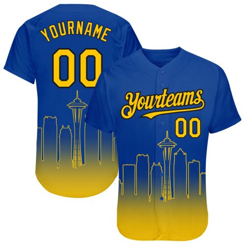 3DPattern1458 Custom Royal Yellow-Black 3D Seattle City Edition Fade Fashion Authentic Baseball Jersey