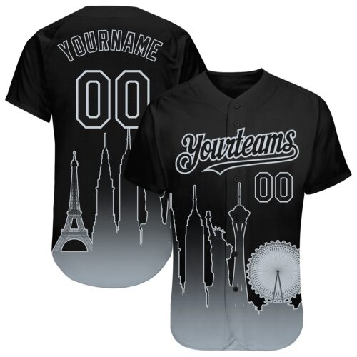 3DPattern1462 Custom Black Silver 3D Las Vegas City Edition Fade Fashion Authentic Baseball Jersey