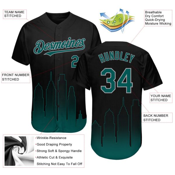 Custom Black Midnight Green-Gray 3D Philadelphia City Edition Fade Fashion Authentic Baseball Jersey
