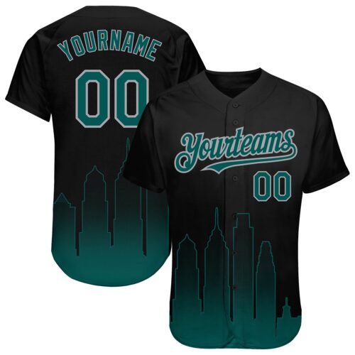 3DPattern1467 Custom Black Midnight Green-Gray 3D Philadelphia City Edition Fade Fashion Authentic Baseball Jersey