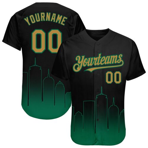 3DPattern1475 Custom Black Old Gold-Kelly Green 3D Boston City Edition Fade Fashion Authentic Baseball Jersey