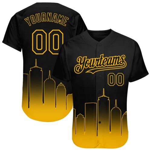 3DPattern1476 Custom Black Gold 3D Boston City Edition Fade Fashion Authentic Baseball Jersey