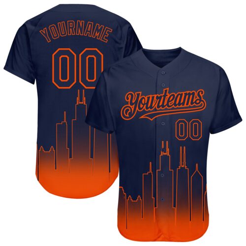 3DPattern1483 Custom Navy Orange 3D Chicago City Edition Fade Fashion Authentic Baseball Jersey