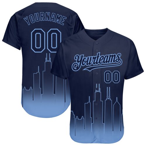 3DPattern1485 Custom Navy Light Blue 3D Chicago City Edition Fade Fashion Authentic Baseball Jersey