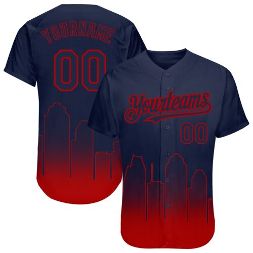 3DPattern1487 Custom Navy Red 3D Houston City Edition Fade Fashion Authentic Baseball Jersey