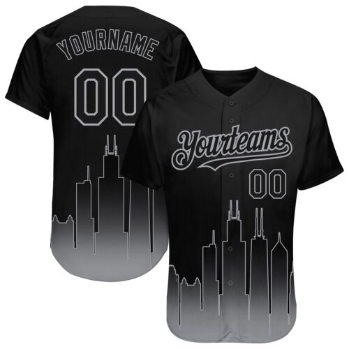 3DPattern1488 Custom Black Gray 3D Chicago City Edition Fade Fashion Authentic Baseball Jersey