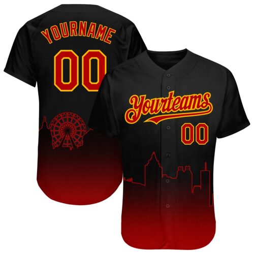 3DPattern1490 Custom Black Red-Gold 3D Atlanta City Edition Fade Fashion Authentic Baseball Jersey