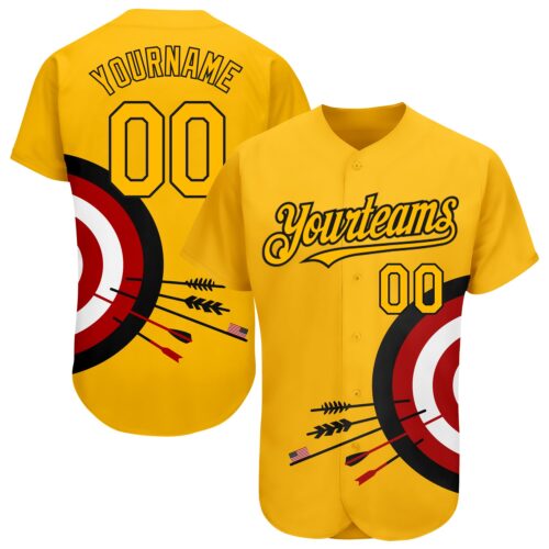 Custom Gold Black-Red 3D Pattern Design Dart Board Target Authentic Baseball Jersey