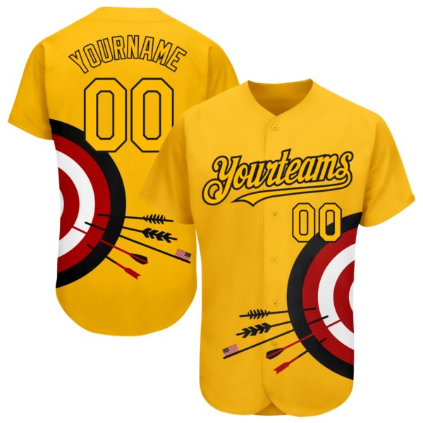 Custom Gold Black-Red 3D Pattern Design Dart Board Target Authentic Baseball Jersey