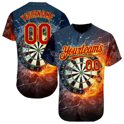 3DPattern1521_bc142fee-9efb-4343-96ad-755a8cfcaf08 Custom Black Red-Gold 3D Pattern Design Flame Dart Board Authentic Baseball Jersey