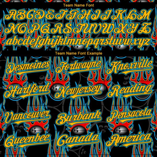 Custom Black Gold-Lakes Blue 3D Pattern Design Bowling Ball With Hotrod Flame Authentic Baseball Jersey