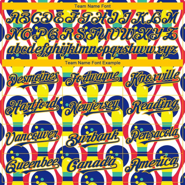 Custom White Royal-Yellow 3D Pattern Design Bowling Authentic Baseball Jersey