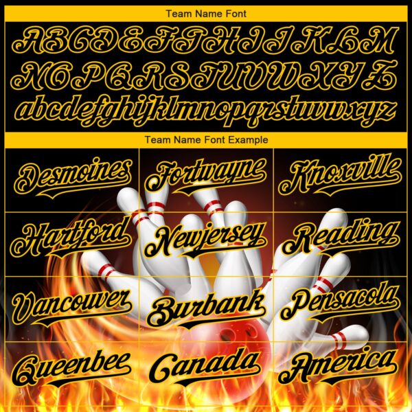 Custom Black Gold 3D Pattern Design Flame Bowling Authentic Baseball Jersey