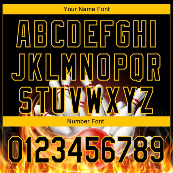 Custom Black Gold 3D Pattern Design Flame Bowling Authentic Baseball Jersey