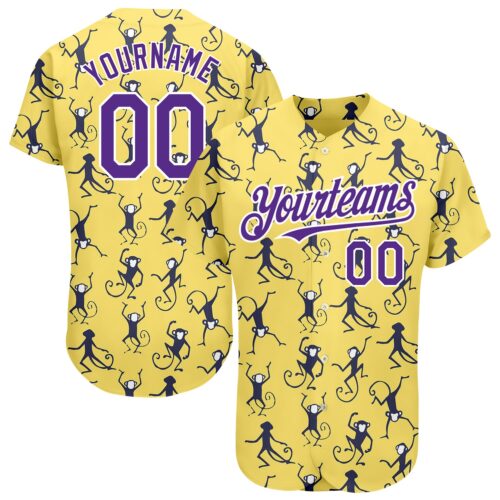 3DPattern1563 Custom Yellow Purple-White 3D Pattern Design Monkey Authentic Baseball Jersey