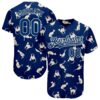 Custom US Navy Blue Cream 3D Pattern Design Cat Authentic Baseball Jersey
