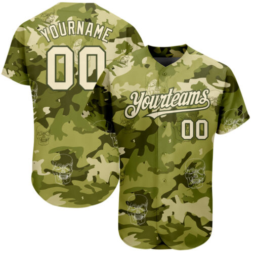 3DPattern1589 Custom Camo Cream-Olive 3D Skull Fashion Authentic Baseball Jersey