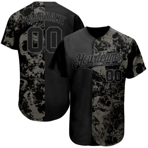 3DPattern1594 Custom Black Steel Gray 3D Skull Fashion Authentic Baseball Jersey