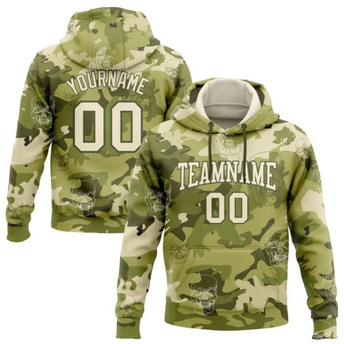 3DPattern1597 Custom Stitched Camo Cream-Olive 3D Skull Fashion Sports Pullover Sweatshirt Hoodie