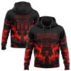 Custom Stitched Black Red 3D Skull Fashion Flame Sports Pullover Sweatshirt Hoodie