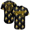 Custom Black Gold 3D Pattern Design Flaming Billiards Snooker 8 Ball Authentic Baseball Jersey