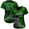 Custom Green White 3D Pattern Design A Skeleton Playing Billiards While Drinking A Beer Authentic Baseball Jersey