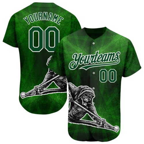 3DPattern1664 Custom Green White 3D Pattern Design A Skeleton Playing Billiards While Drinking A Beer Authentic Baseball Jersey