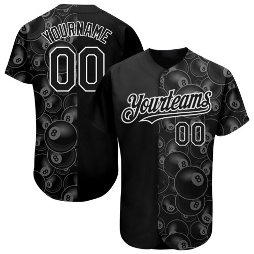 3DPattern1666 Custom Black White 3D Pattern Design Billiards Snooker 8 Ball Authentic Baseball Jersey