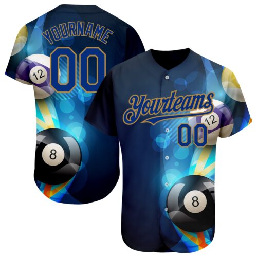 3DPattern1669 Custom Black Royal-Old Gold 3D Pattern Design Billiards Authentic Baseball Jersey