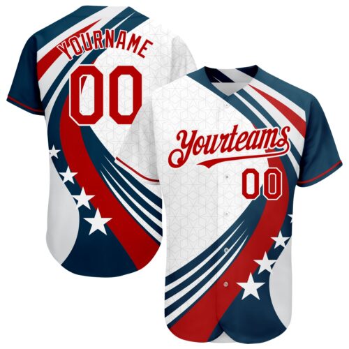 3DPattern1687 Custom White Red 3D American Flag Authentic Baseball Jersey