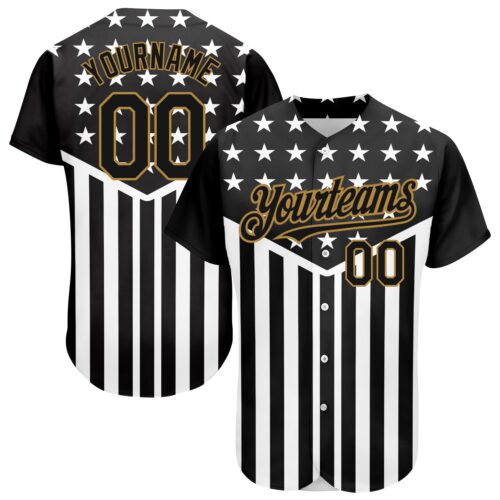 3DPattern1693 Custom Black Old Gold-White 3D American Flag Authentic Baseball Jersey