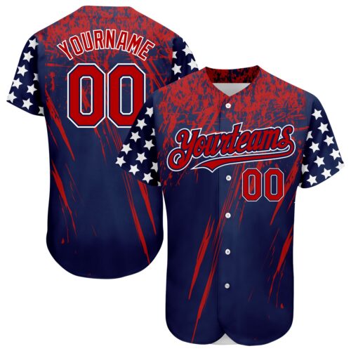 3DPattern1694 Custom Navy Red-Royal 3D American Flag Authentic Baseball Jersey
