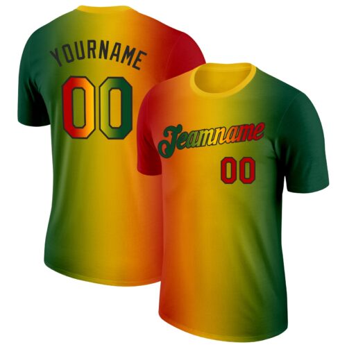 3DPattern1757 Custom Green Red Yellow-Black 3D Pattern Design Gradient Fashion Black History Month Performance T-Shirt